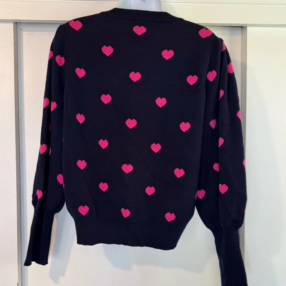 Nanette Lepore Navy Sweater with Pink Hearts - Picture 6 of 8